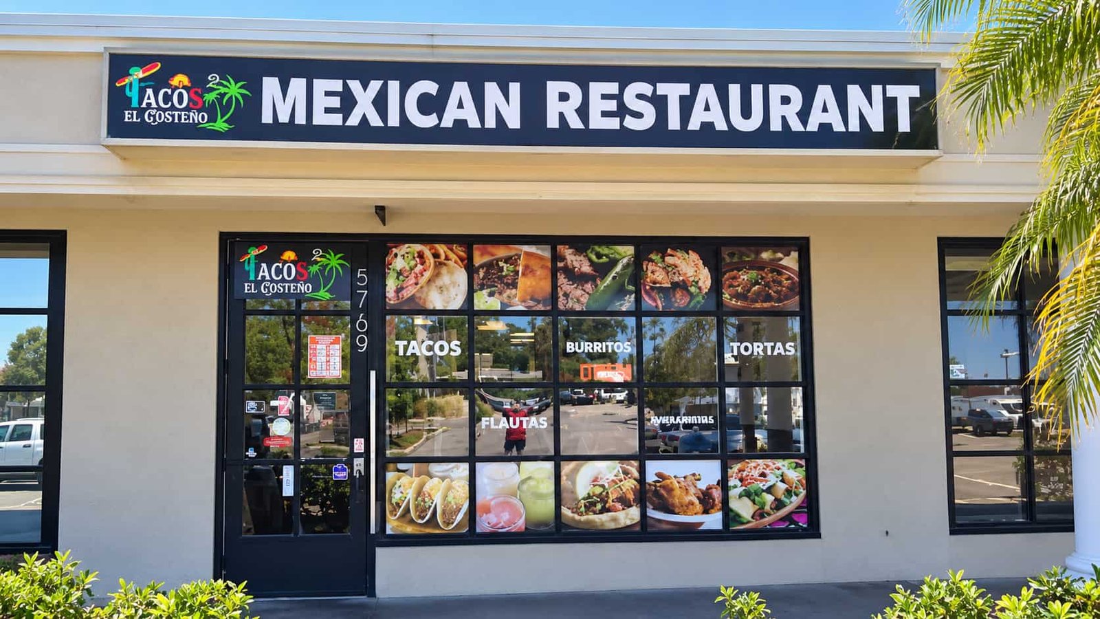 Tacos El Costeño restaurant storefront on Beneva Road, with its Mexican Restaurant sign and front entrance